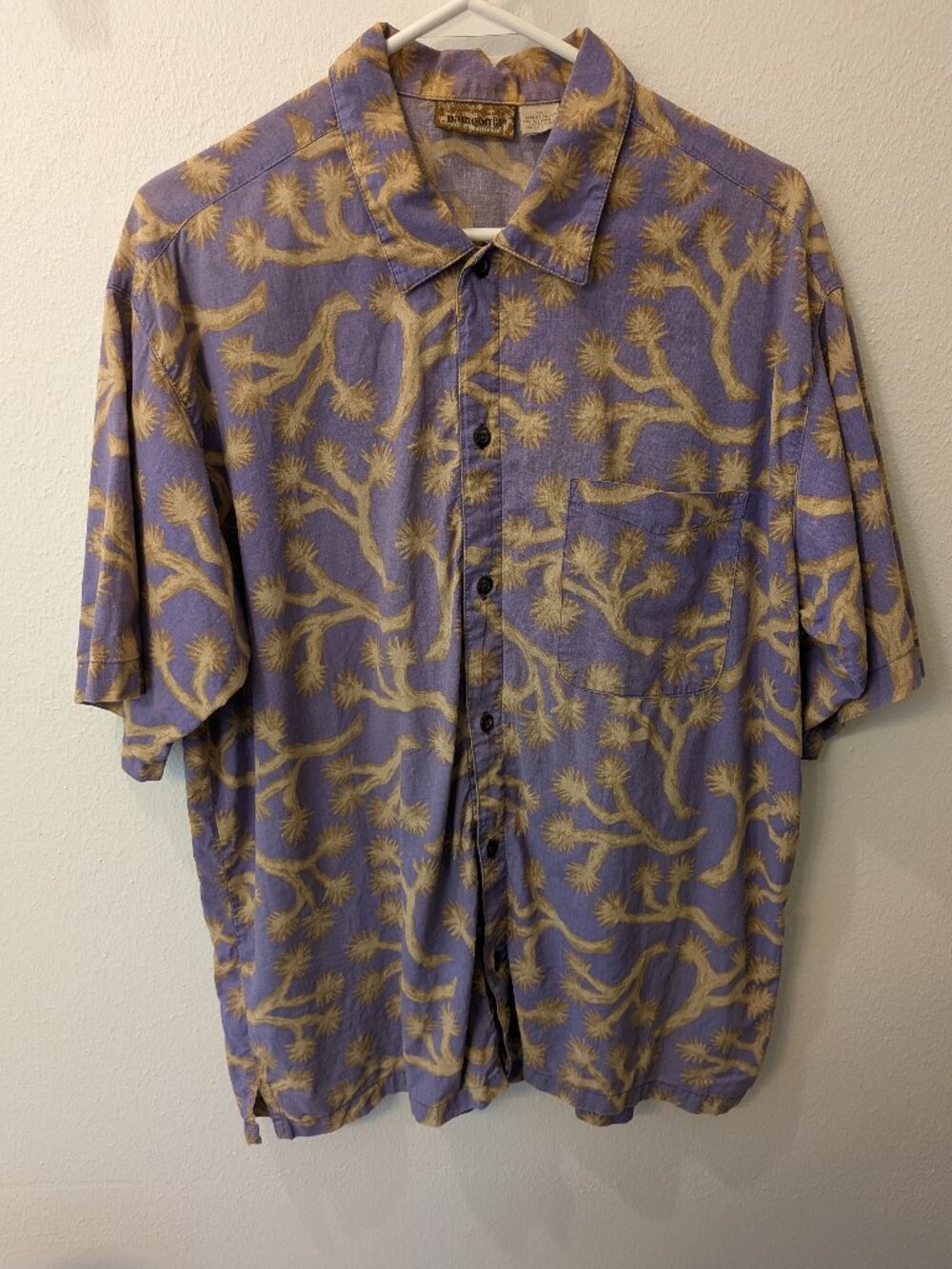Vintage 90s Patagonia Air Conditioned Joshua Tree Hawaiian Shirt M Purple Gold